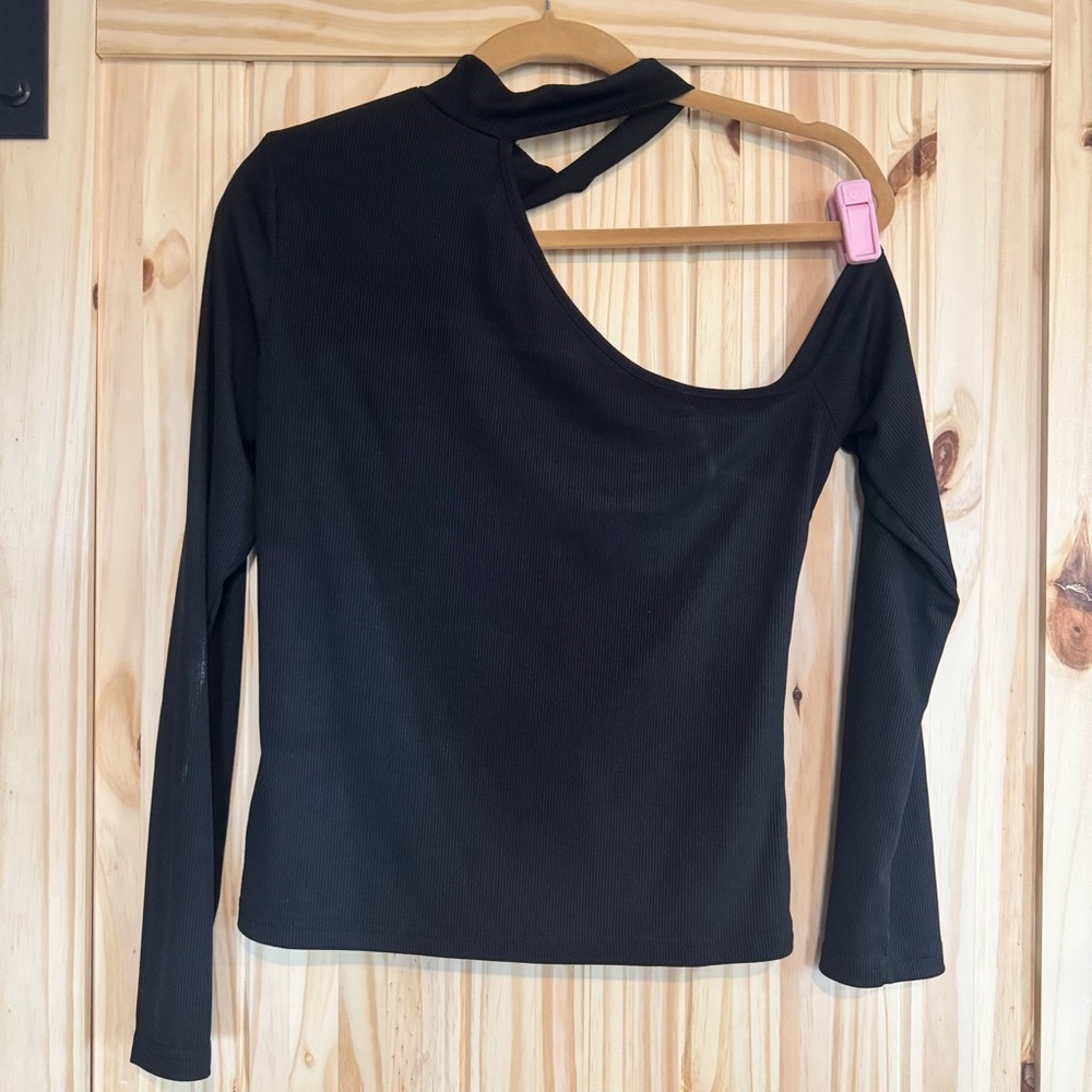 Sexy Black Asymmetrical One-Shoulder Long Sleeve Top size Large - Picture 8 of 9